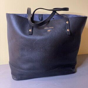 Cole Haan black leather tote with gold tone accents